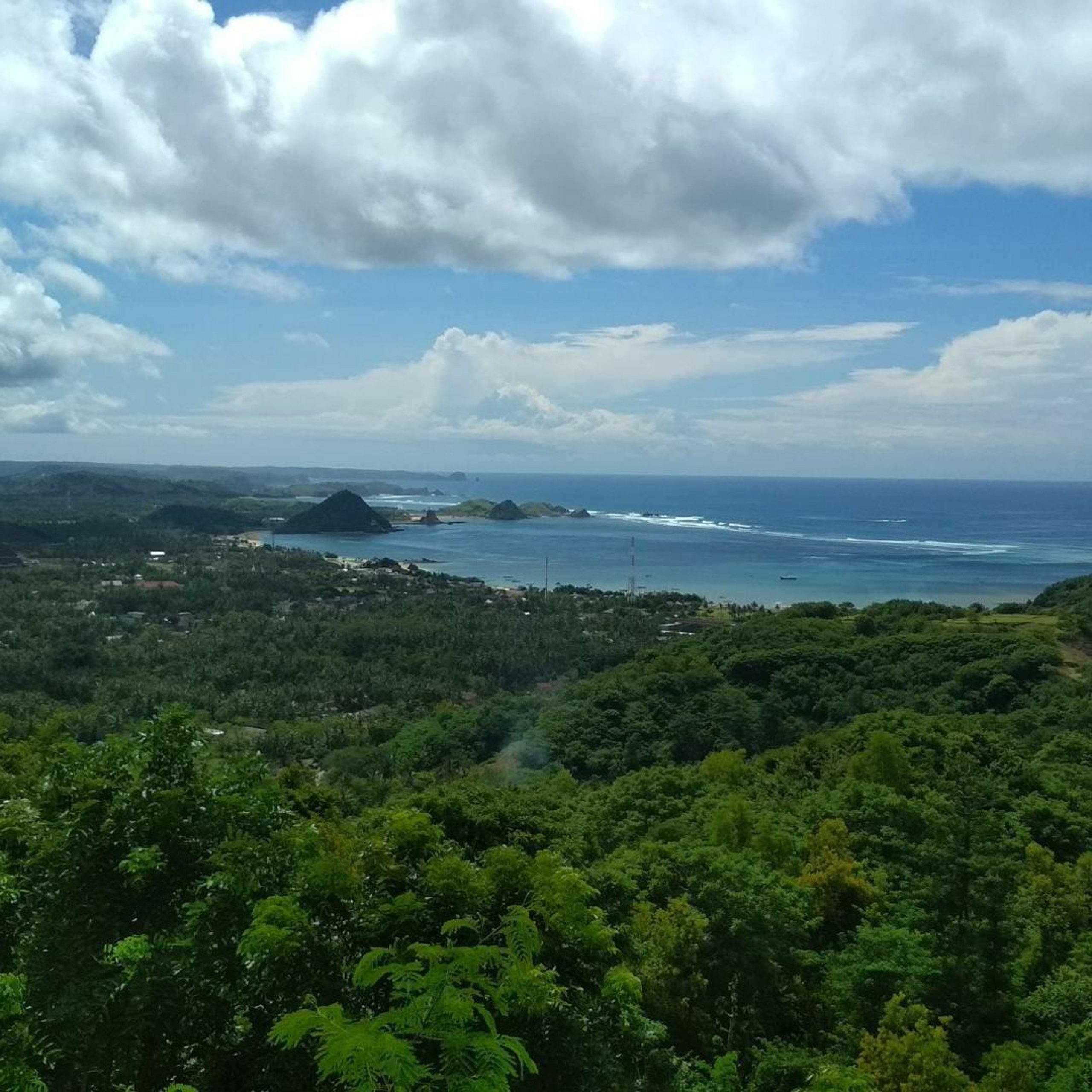 The green hills and valley of Sembalun below Mount Rinjani, Lombok