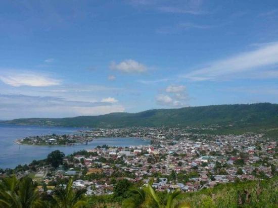 Aerial view of the bay and town of Luwuk, Central Sulawesi