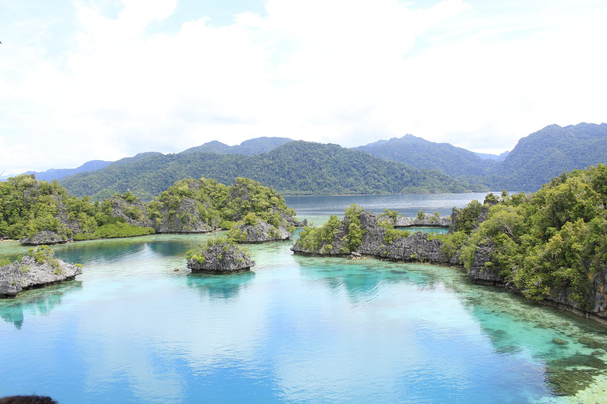 Aerial view of the Sombori lagoon and limestone islets, Southeast Sulawesi