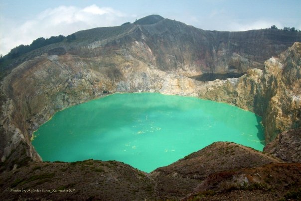 Two of the coloured crater lakes of Kelimutu, Flores