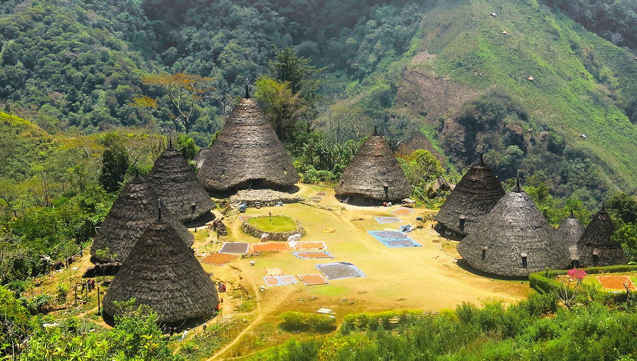 Mist over the traditional houses of Wae Rebo village, Flores